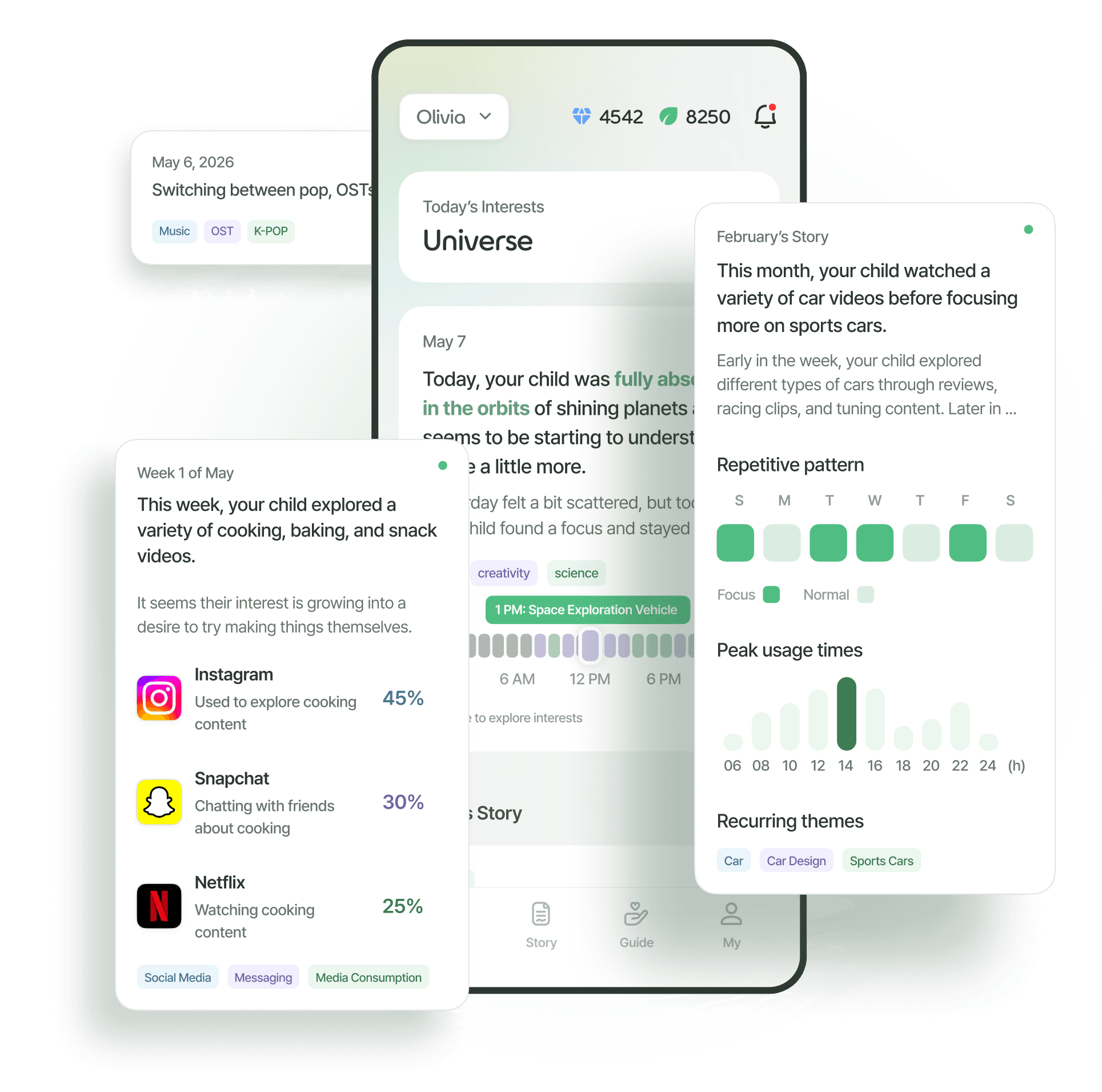 Moment Lumina app screen — translating your child's digital behavior into a daily insight story for parents