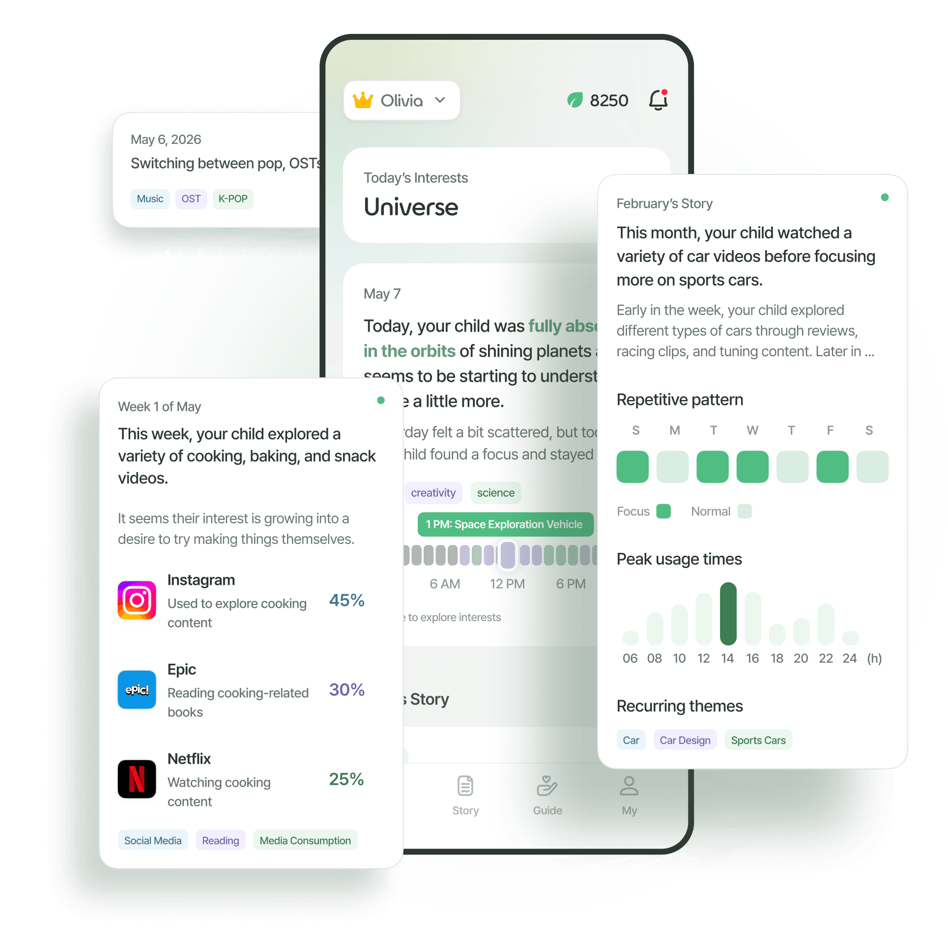 Moment Lumina app screen — translating your child's digital behavior into a daily insight story for parents