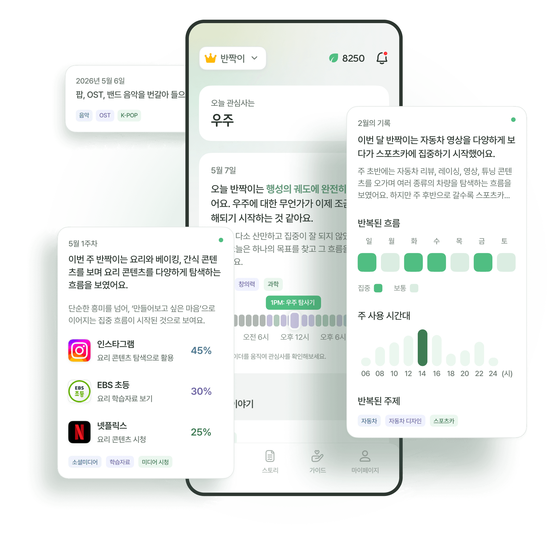 모먼트 루미나 앱 화면 — 아이의 디지털 사용 흐름을 이야기로 보여주는 부모용 인사이트 리포트